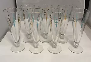 6 Vintage Libbey Atomic Staccato Mid Century Modern Pilsner Beer Glases 1950's - Picture 1 of 17