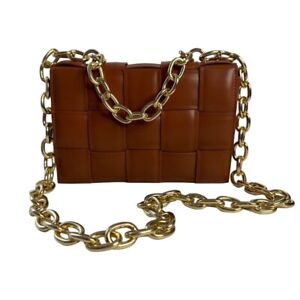 Womens Crossbody Brown Gold Holden Woven Handbag