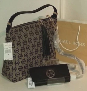 Michael Kors Bedford Handtaschen LG SHLDR - Farbe: BG/SCHWARZ/SCHWARZ & LG GELDBÖRSE NEU MIT ETIKETT - Bild 1 von 12