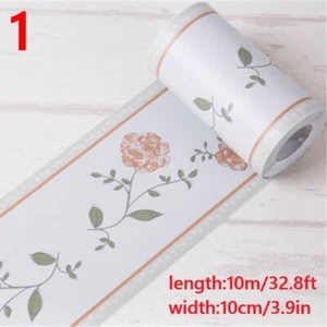 10M DIY Self Adhesive PVC Wallpaper Wall Stickers Floral Printed Skirting Border - Picture 1 of 25