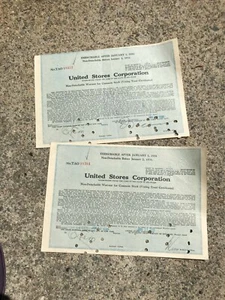 Vtg 1930s United Stores Corporation 2 Non Detach Warrant for Common Stock -P093 - Picture 1 of 3