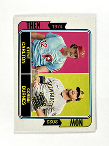 2023 Topps Heritage Steve Carlton Corbin Burnes TAN-13 Then and Now Insert