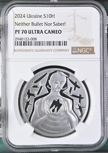 2024 Ukraine Silver Coin "Neither Bullet Nor Saber" NGC PF70 - Picture 1 of 2