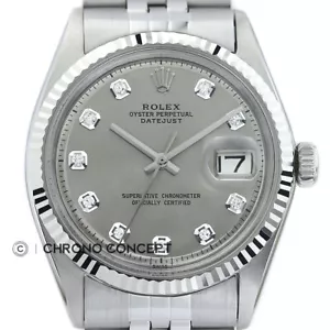 Mens Rolex Datejust 18K White Gold & Stainless Steel Gray Diamond Dial Watch - Picture 1 of 8