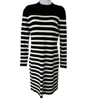 Banana Republic Womens SZ XS Black White Stripe Long Sleeve Bodycon Dress NEW - Image 1 of 4