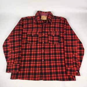 Vintage GWG Westwool Mens Shirt Wool Jacket Large Red Mackinaw Buffalo Plaid - Picture 1 of 7