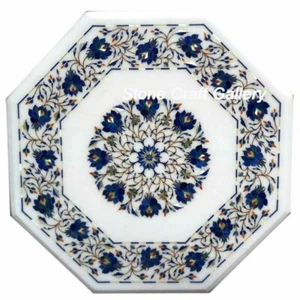 18" Marble Corner Table Top Lapis inlay semi precious stone Floral Handmade work - Picture 1 of 2