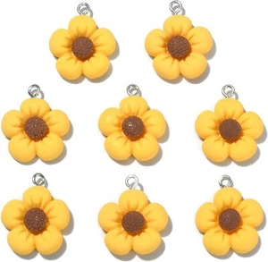 30x Resin Yellow Sunflower Charms Pendants for DIY Jewelry Making Decoration - Picture 1 of 6