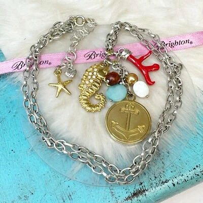 Collar Brighton Maritime Seahorse piedras preciosas oro encanto ancla plata placa oro Foto 1 de 4