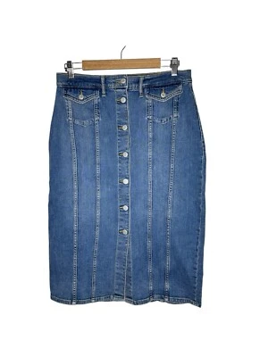 Gap Womens Seamed Denim Pencil Skirt 30R (10) Midi Button Front Pockets Blue - Image 1 of 4