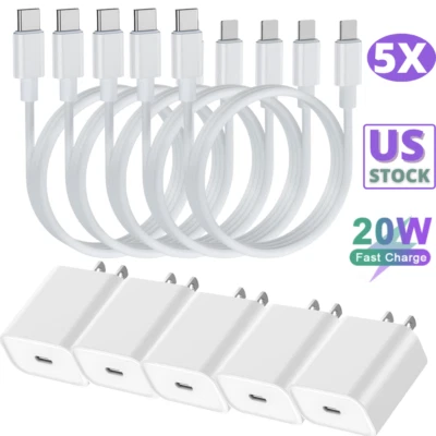 Paquete de 5 adaptadores de pared USB tipo C de 20 W cargador rápido PD para iPhone 14 13 12 Pro iPad Foto 1 de 4
