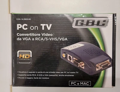 PC ON TV - CONVERTITORE VIDEO DA VGA A RCA/S-VHS/VGA - NUOVO - Immagine 1 di 4