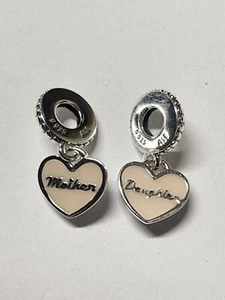 AUTHENTIC PANDORA MOTHER & DAUGHTER HEARTS DANGLE CHARM #792072EN40 - Picture 1 of 4