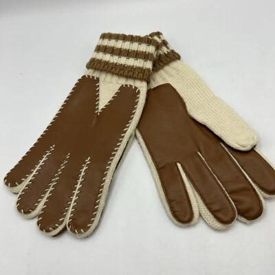 Guantes de punto vintage imitación cuero ribete marfil tostado NOS Foto 1 de 3