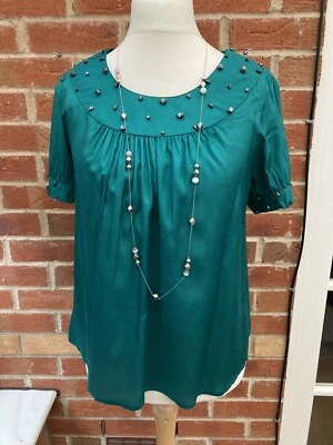 BNWT Ladies Et Vous Green Blouse Size 14 Beaded Spring Holiday S8 - Image 1 of 4