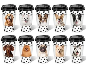 80 Set Dog Puppy Theme Disposable Coffee Cups with Lids and Sleeves Cute Dog ... - Picture 1 of 7
