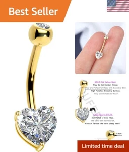 Belly Navel Rings 14K Solid White Gold Belly Button Rings Heart Solitaire Cub... - Picture 1 of 7