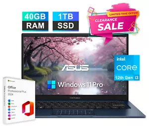 2025 ASUS Vivobook 14" FHD Laptop 12th Intel i3, 40GB RAM 1TB SSD Pro Office - Picture 1 of 9