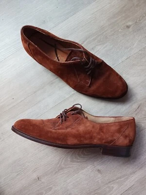 Zapatos para mujer italianos hechos a mano talla 9 marrón gamuza cuero verdadero con cordones Oxford Foto 1 de 4