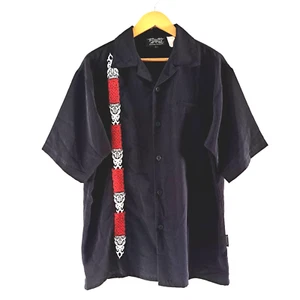 Dragonfly Mens shirt Y2K vintage tribal embroidered polyester L large black - Picture 1 of 6