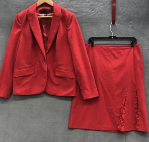 Apostrophe Womens 2 Piece Skirt Blazer Set 14 Skirt 16 Jacket Red Lace Panels - Picture 1 of 16