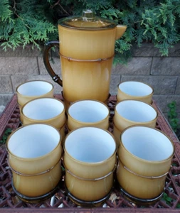 Set Chunky Bamboo Look Plastic DRINKWARE Simply Summer Pitcher & 8 Cups Tiki - Picture 1 of 19