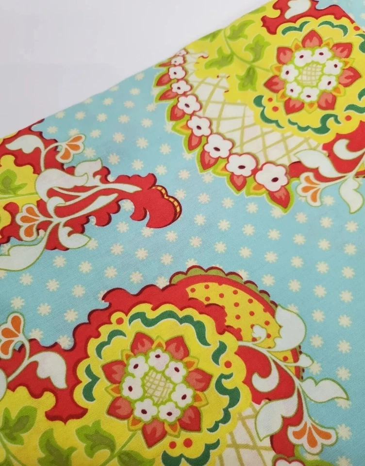 Colcha de algodão Heather Bailey Pop Garden Paisley Swag vermelha aquática OOP UMA JARDA - Imagem 1 de 1