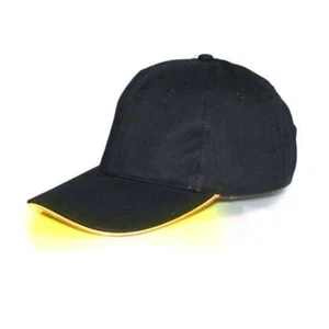 Yellow LED Light Black Baseball Cap Hat Glow Brim Night Party Adjustable-Running - Picture 1 of 6