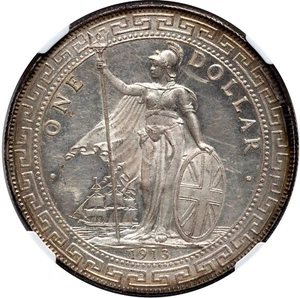 Great Britain: George V Trade Dollar 1913-B, NGC MS-62, Bombay Mint. Stunning! - Picture 1 of 4