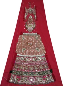 PARCHE LEHANGA VINTAGE INDIO DE DIAMANTES DE IMITACIÓN COLOR ROJO ARTESANÍA 1 GRATIS EN 5 - Imagen 1 de 12