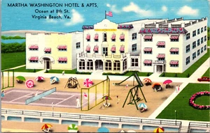 VIRGINIA BEACH, VIRGINIA - MARTHA WASHINGTON HOTEL & APTS - CARTOLINA IN LINO - Foto 1 di 2