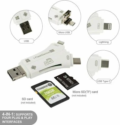 4 in 1 USB SD TF Memory Card Reader Micro Adapter  For Phone Android PC - Image 1 of 4