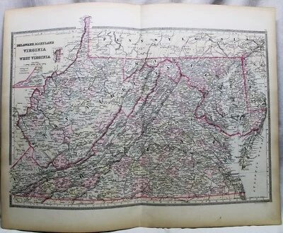 BRADLEY'S ATLAS MAP PAGE PLATE OF MID ATLANTIC STATES 1887 VA WVA MD DE VINTAGE - Image 1 of 3
