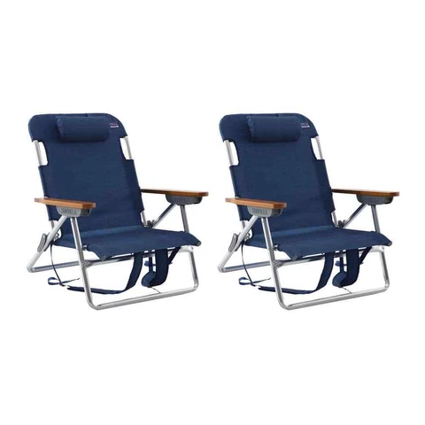Sunvilla Aluminum Reclining Beach Chair - Set of 2, Blue  MSRP $264.00 Cover