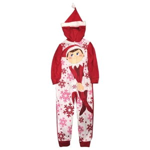 Girls Red Elf on the Shelf Hoodie Union Suit Sleeper Holiday Pajamas Size 6 - Picture 1 of 2
