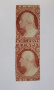 U.S.  Sc#11  IMPERF PAIR  MNH SOME GUM   HAS A THIN WELL TRIMED  SEE PICS - Picture 1 of 2