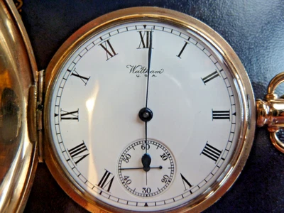 Antiguo reloj de bolsillo Waltham Riverside 19j lleno de oro completo cazador recién revisado Foto 1 de 4