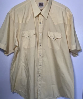 Camisa vaquera Ely Cattleman XL 17 amarilla clara para hombre manga corta perla broches de presión Foto 1 de 4