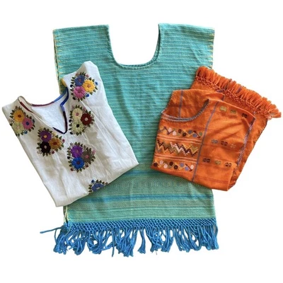 Vintage 70s Mexican Hippie Boho Beach Travel 3 Piece Tunic Top Bundle Lot Size S - Image 1 of 4