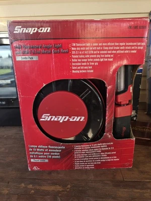 Snap On 13W Fluorescent Angle Light & 30’ Metal Cord Reel ~ Damaged Box UNUSED - Image 1 of 3