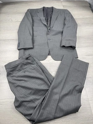 Traje de Lana Ralph Lauren Etiqueta Púrpura Gris Italia 42R Pantalones 36x30 Hecho a Mano Foto 1 de 4