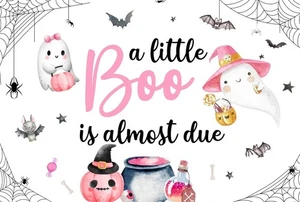 A Little Boo is Almost Due Baby Mädchen Babyparty Essbar Tortenaufleger Dekoration - Bild 1 von 1