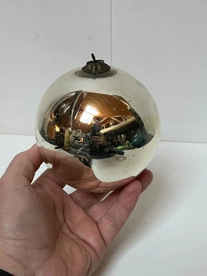 BOULE DE PARDON BOULE DE NOËL ANCIENNE EN VERRE ÉGLOMISÉ MERCURISÉ XIXème D:12cm - Photo 1/4