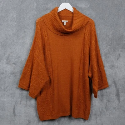 Suéter cuello capucha tejido con cable GARNET HILL lana lino Siena naranja otoño talla L Foto 1 de 4