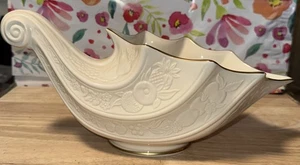 Jarrón centro de mesa grande Cornucopia vintage Lenox marfil oro 24k "Fruits of Life" - Imagen 1 de 12