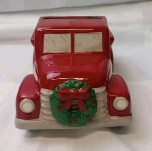 Red Porcelain Pickup Truck W/ Wreath Christmas decor. By Grasslands Road - Picture 1 of 10