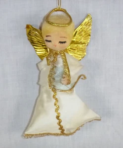 Vintage metà secolo Stockinette angelo volto ornamento che suona arpa Giappone - Foto 1 di 8