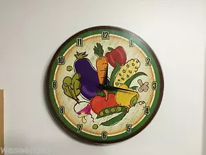 Landhaus Gemüse Garten bunte Holz Küche Wanduhr Akzent Deko - Bild 1 von 1