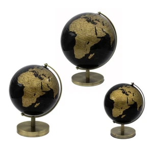 GLOBO GIRATORIO CONTEMPORÁNEO NEGRO Y DORADO SOBRE BASE METÁLICA ATLAS ADORNO DE MESA - Imagen 1 de 4