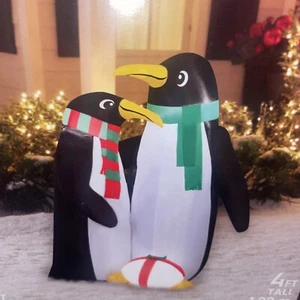 NEW 4 ft Penguin Couple Airblown Mom & Dad w/ Winter Scarfs Christmas Inflatable - Picture 1 of 4